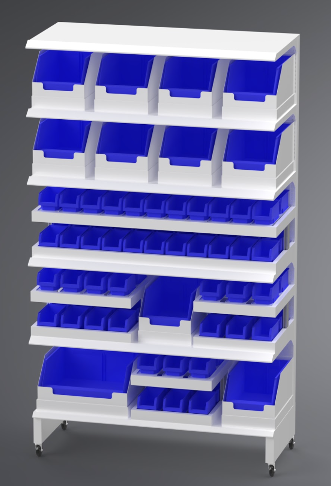 SIMs shelving with blue sensor bins